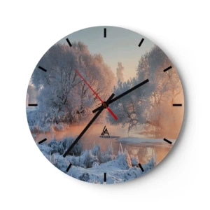 Horloge murale - Pendule murale - Paysage d'hiver avec des arbres gelés à l'aube - 30x30cm - Tout dans le soleil brille en cristal - Décoration murale moderne pour le salon, la cuisine et la chambre ARTTOR