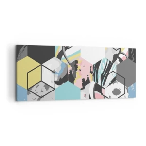 Impression sur toile - Image sur toile - Hexagones et cubes en six couleurs - 100x40 cm