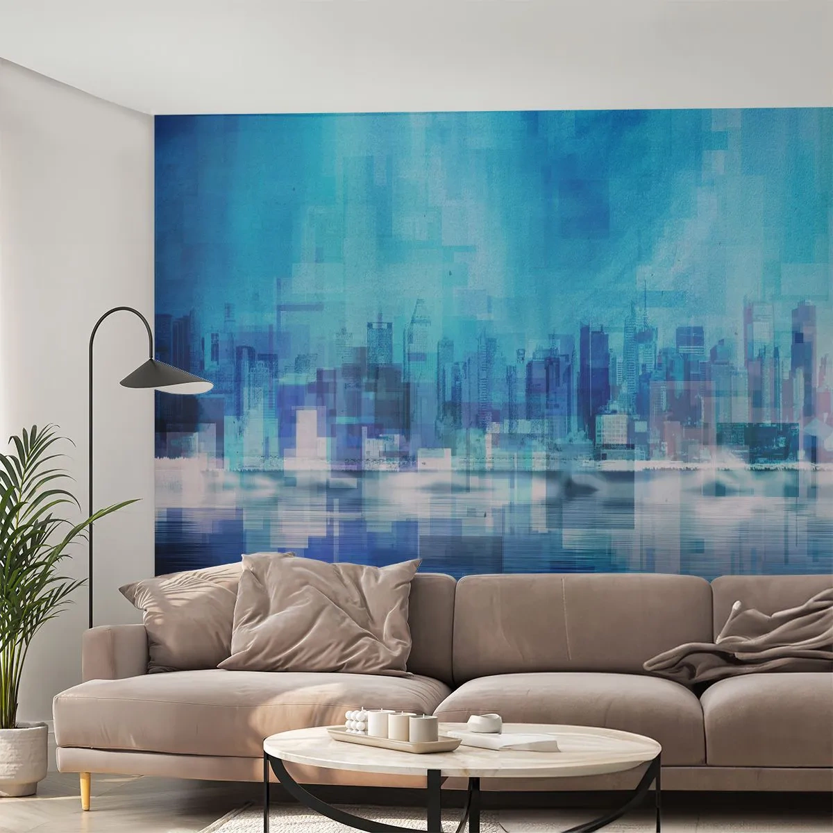 Papier Peint Autocollant Deluxe Sticker - Noyé dans le bleu - Abstraction, Ville, Architecture - 250x175 cm