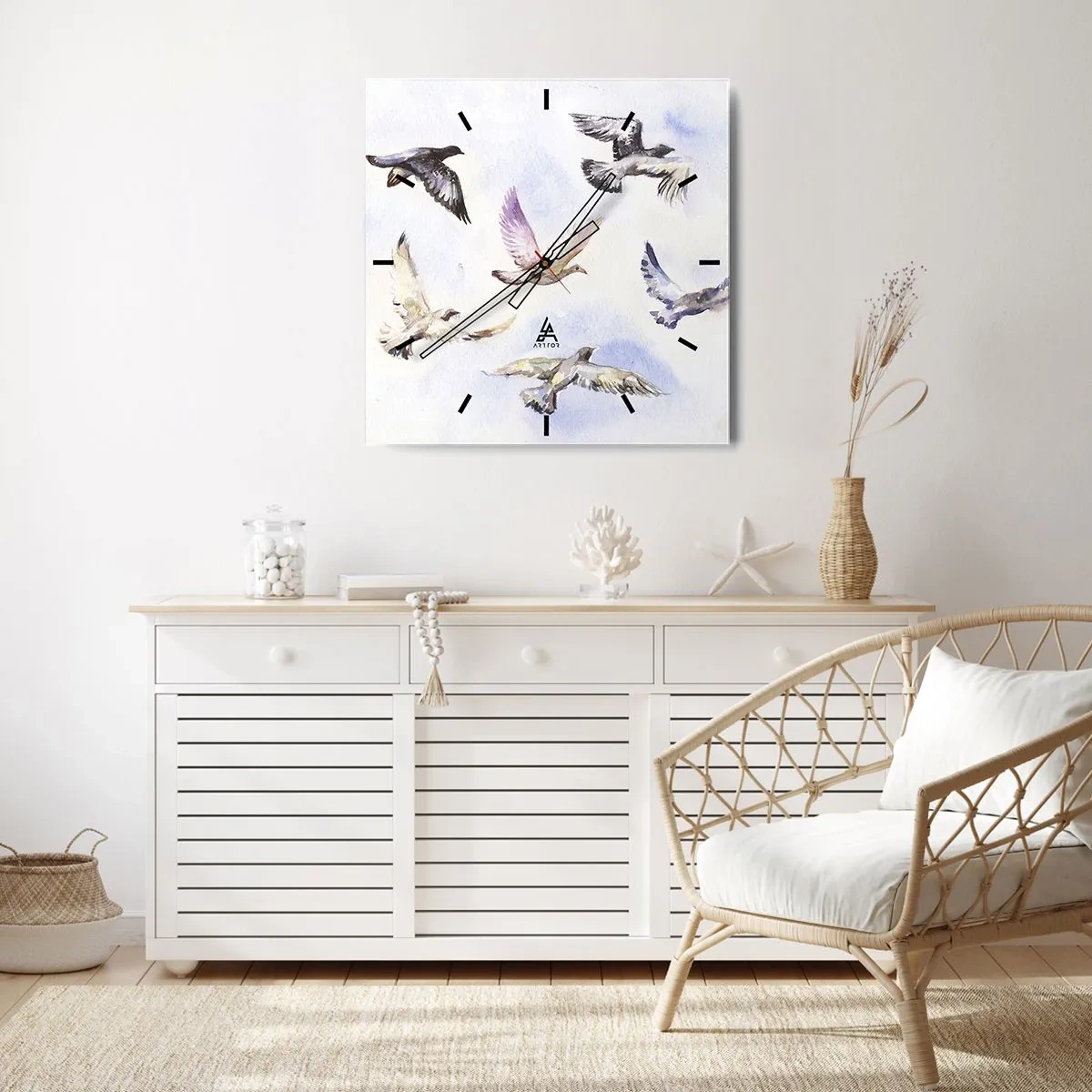 Horloge murale - Pendule murale - Liberté en gris et bleu - 40x40 cm