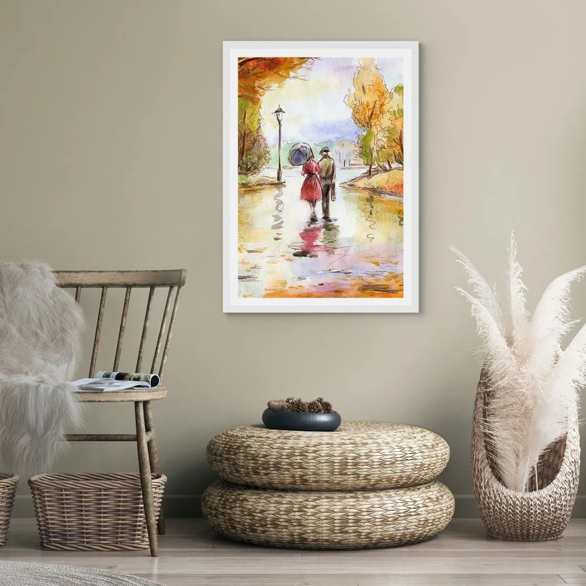 Affiche dans un cadre blanc - Poster - Automne romantique dans le parc - 50x70 cm