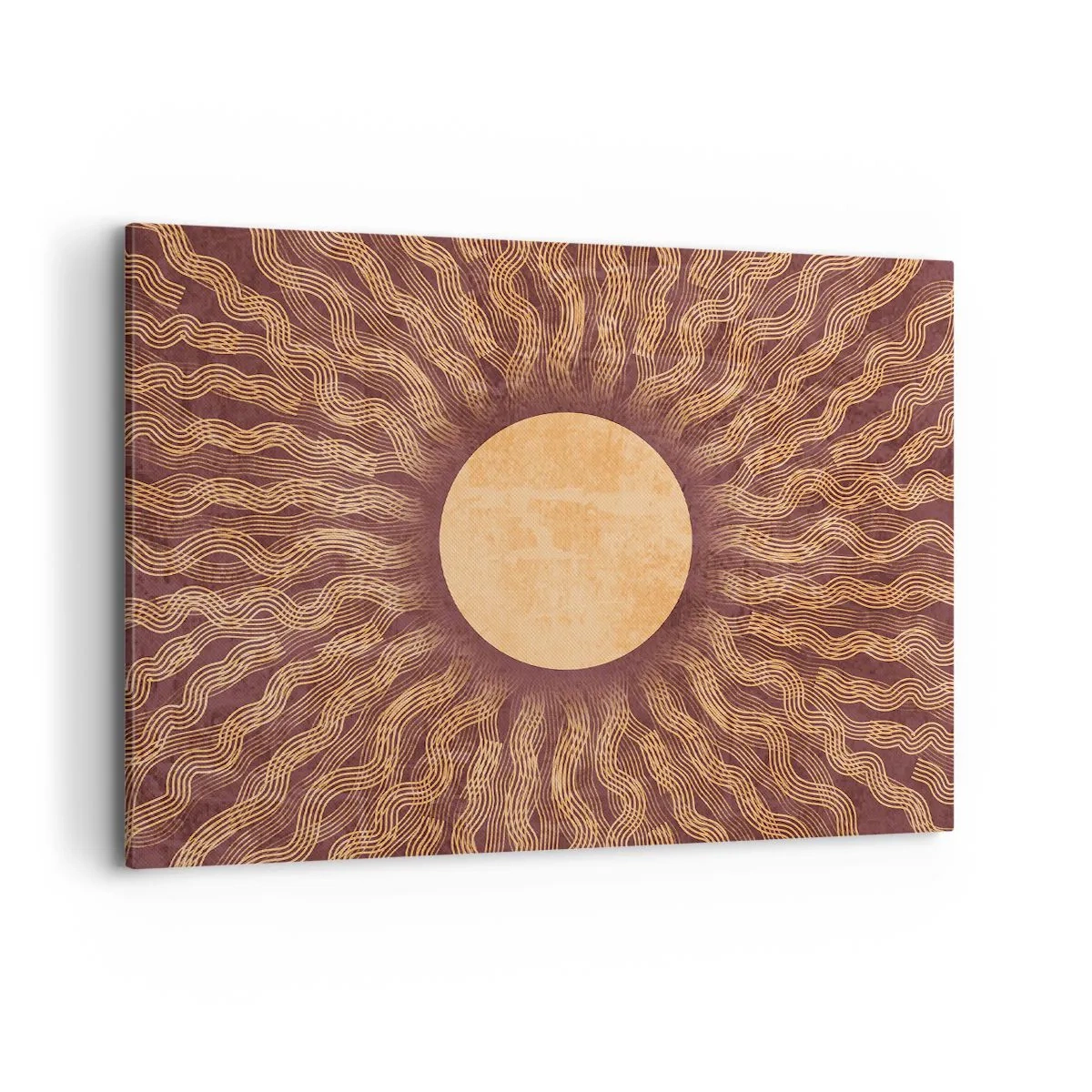 Impression sur toile - Image sur toile - Motif ensoleillé avec des rayons sur un fond dans les tons marron - 100x70cm - Icône du soleil - Décoration murale moderne pour le salon et la chambre ARTTOR