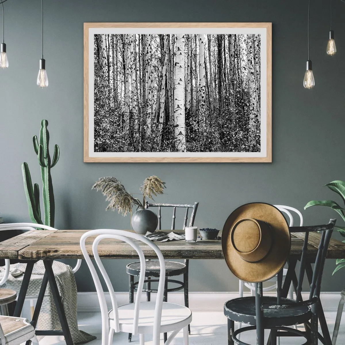 Affiche dans un chêne clair - Poster - Enchevêtrement de bouleau - 70x50 cm