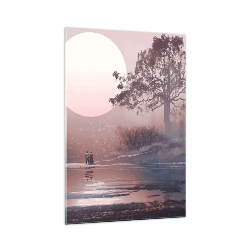 Impression sur verre - Image sur verre - Scène romantique avec la lune et un arbre au bord de l'eau - 70x100cm - Merveilles de la nuit - Décoration murale moderne pour le salon et la chambre ARTTOR