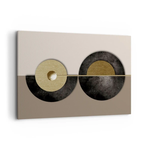 Impression sur toile - Image sur toile - Cercles abstraits dans des tons d'or et de marron - 100x70cm - Variations autour du cercle - Décoration murale moderne pour le salon et la chambre ARTTOR