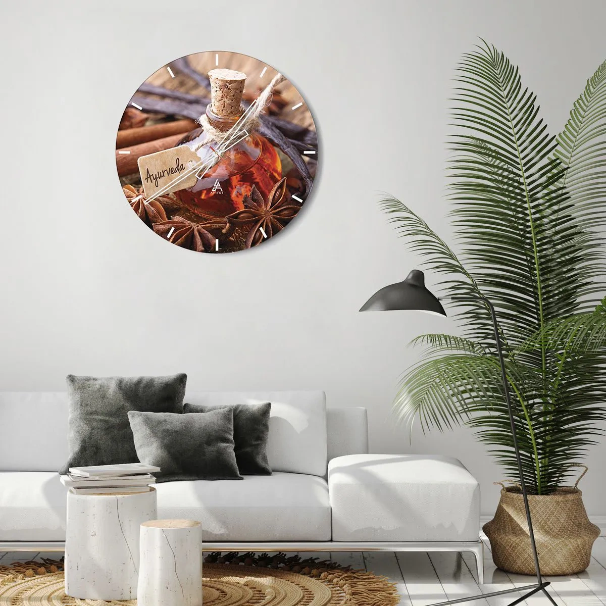 Horloge murale - Pendule murale - Une bouteille d'épices entourée d'anis et de vanille - 30x30cm - Vers l'unité du corps et de l'esprit - Décoration murale moderne pour le salon, la cuisine et la chambre ARTTOR