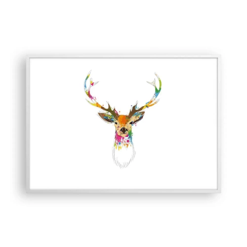 Affiche dans un cadre blanc - Poster - Un cerf doux baigné de couleur - 100x70 cm