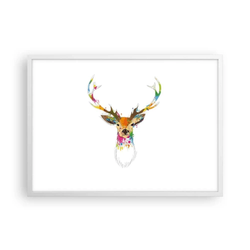 Affiche dans un cadre blanc - Poster - Un cerf doux baigné de couleur - 70x50 cm