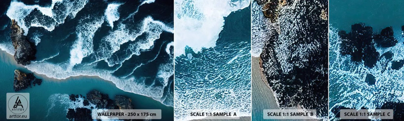 Échantillon de Papier Peint Autocollant Deluxe Sticker - Enveloppé par les vagues - Falaise, Mer, Nature - 100x30 cm