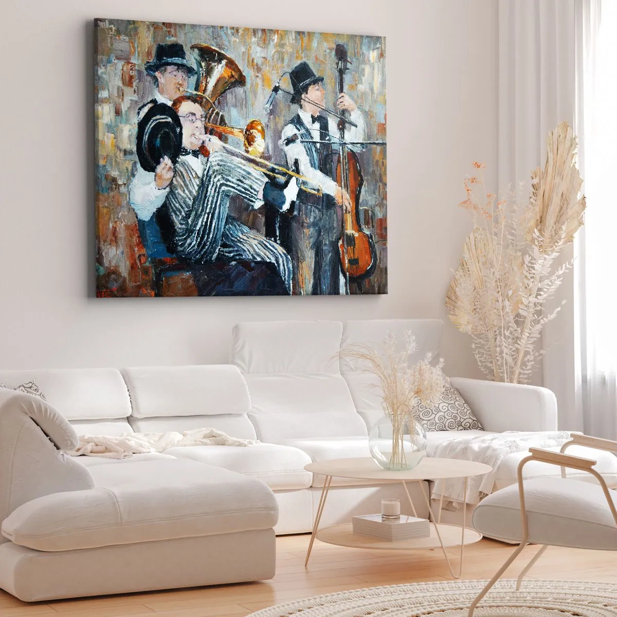 Impression sur toile - Image sur toile - Des musiciens de jazz dans un style pictural lors d'un concert - 100x70cm - C'est tout le Jazz - Décoration murale moderne pour le salon et la chambre ARTTOR