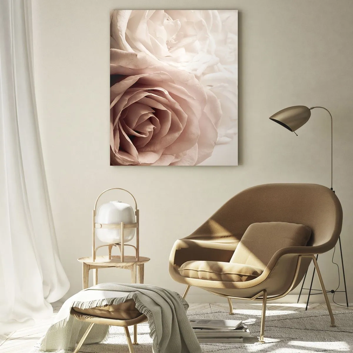 Impression sur verre - Image sur verre - Roses délicates dans des tons pastel de beige - 70x100cm - Au coeur d'ue la rose - Décoration murale moderne pour le salon et la chambre ARTTOR