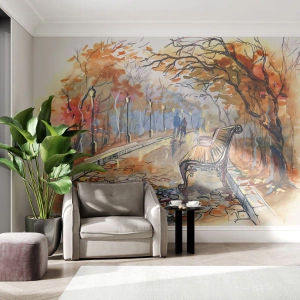 Papier Peint Autocollant Deluxe Sticker - Errer ensemble à l'automne - Paysage, Parc, Automne - 200x140 cm