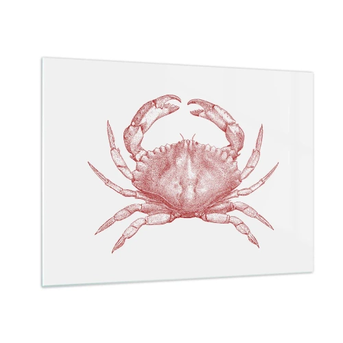Impression sur verre - Image sur verre - Croquis d'un crabe rouge sur fond clair dans un style rétro - 70x50cm - Le crabe des crabes - Décoration murale moderne pour le salon et la chambre ARTTOR