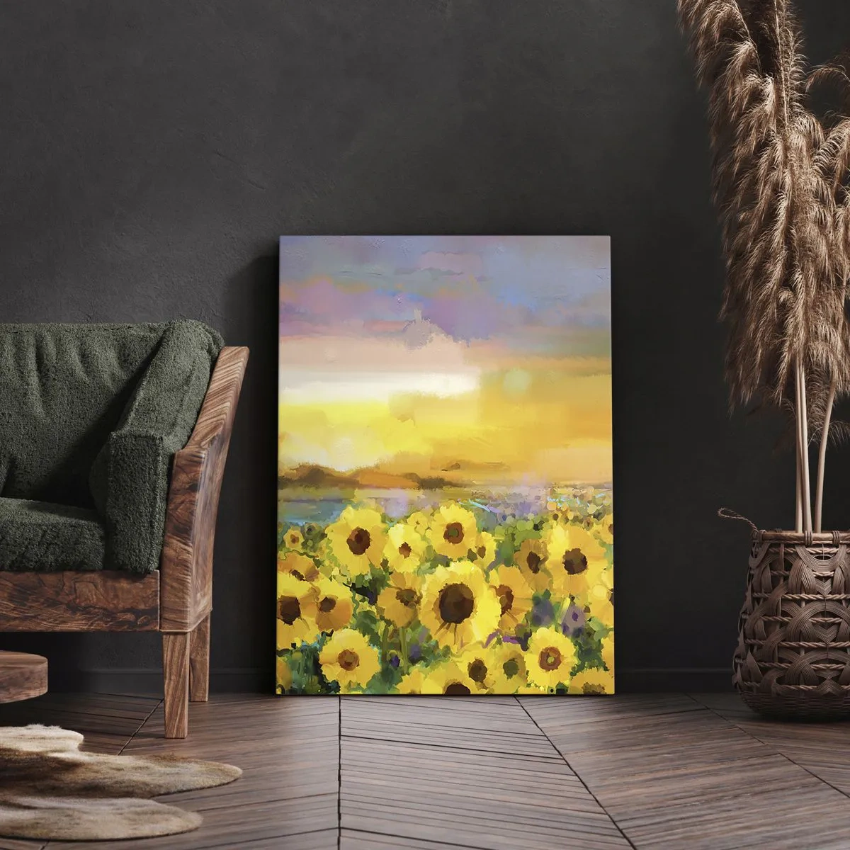 Impression sur toile - Image sur toile - Un champ de tournesols à la lumière du soleil couchant - 80x120cm - Le soleil lui-même est descendu sur terre - Décoration murale moderne pour le salon et la chambre ARTTOR