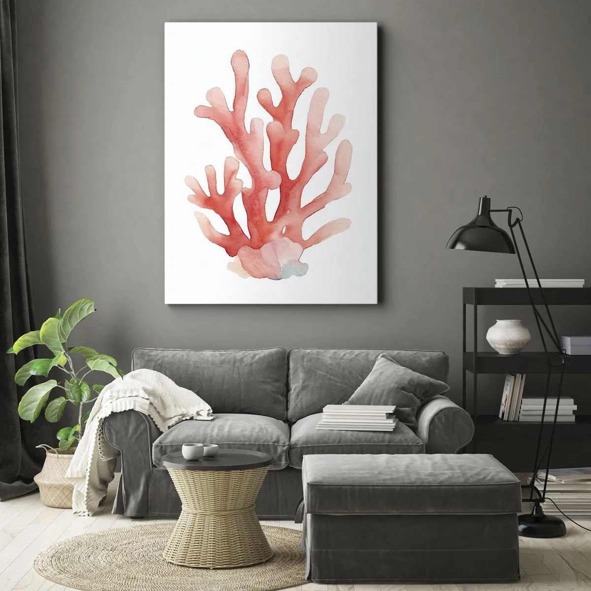 Impression sur toile - Image sur toile - Une illustration subtile de corail dans des tons pastel - 50x70cm - Corail couleur corail - Décoration murale moderne pour le salon et la chambre ARTTOR