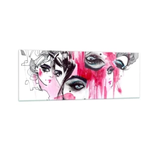 Impression sur verre - Image sur verre - Visage abstrait dans les tons de rose et de noir - 140x50cm - Yeux abstraits - Décoration murale moderne pour le salon et la chambre ARTTOR