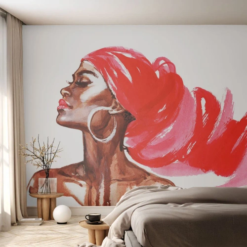 Papier Peint Autocollant Deluxe Sticker - "Les cheveux dans le vent" - Portrait d'une femme, Visage de femme, Abstraction - 100x70 cm