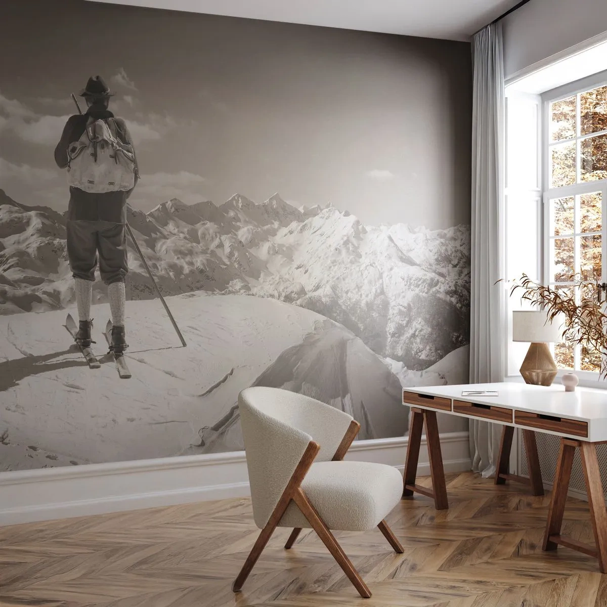 Papier Peint Photo Premium Canvas - Toutes les mêmes ces montagnes - Paysage, Montagnes, Skieur - 200x140 cm