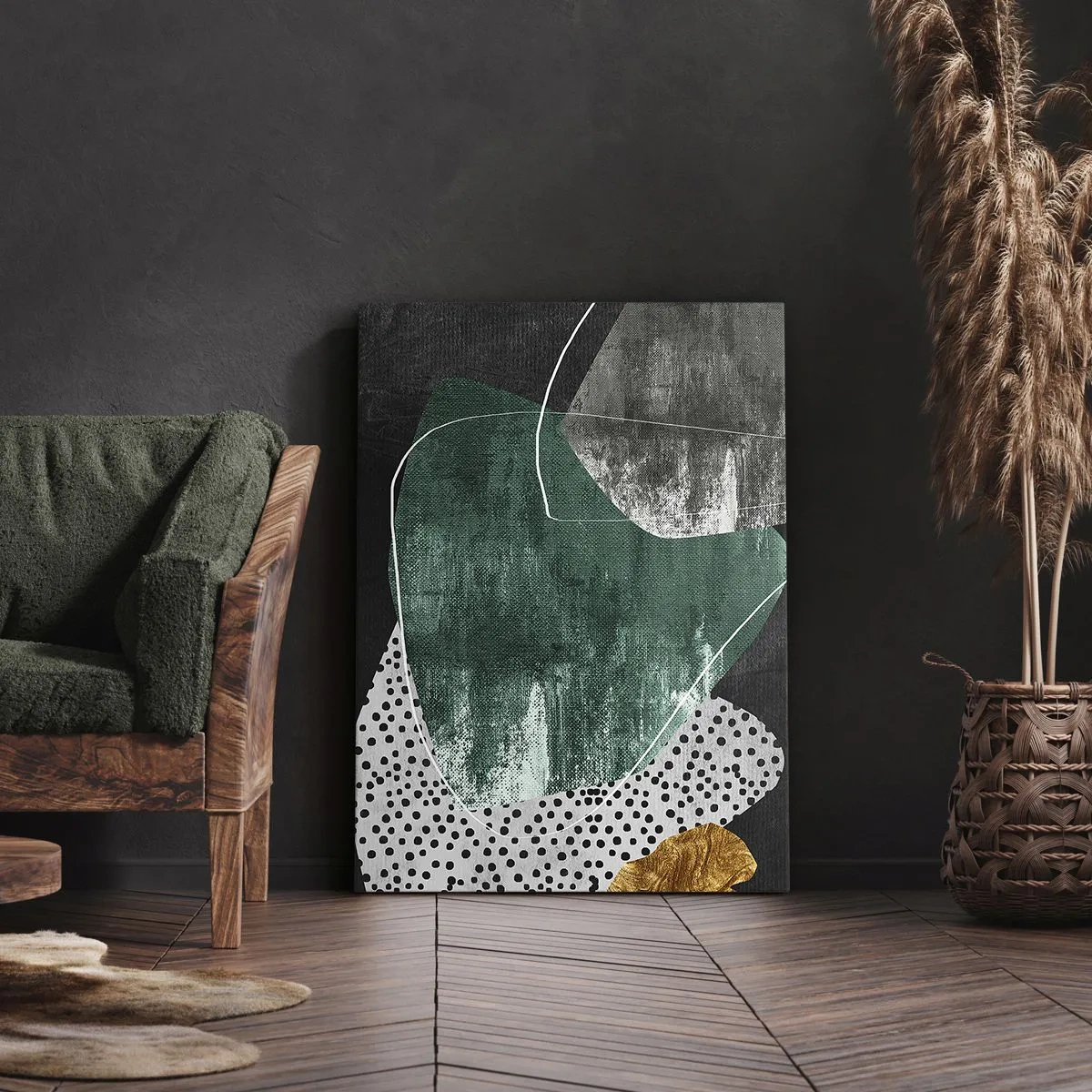 Impression sur toile - Image sur toile - Abstraction colorée avec feuille d'or - 55x100 cm