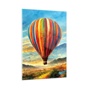 Impression sur verre - Image sur verre - Un ballon coloré flottant au-dessus d'un paysage de montagne - 50x70cm - Dans le silence on voit mieux - Décoration murale moderne pour le salon et la chambre ARTTOR