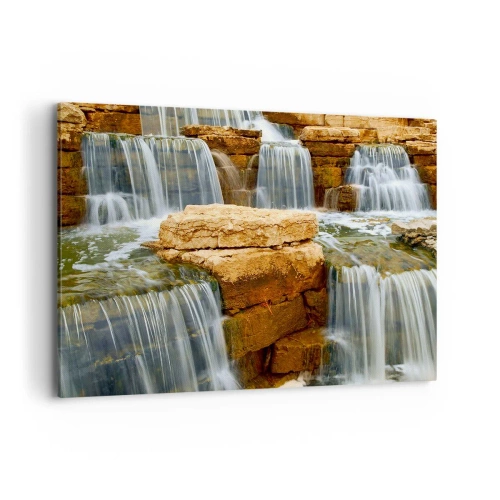 Impression sur toile - Image sur toile - Une cascade qui coule sur des marches de pierre - 120x80cm - Escalier vers le ciel - Décoration murale moderne pour le salon et la chambre ARTTOR