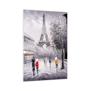 Impression sur verre - Image sur verre - Une vue de la Tour Eiffel dans un décor monochrome avec des touches de couleur - 80x120cm - Balade parisienne - Décoration murale moderne pour le salon et la chambre ARTTOR