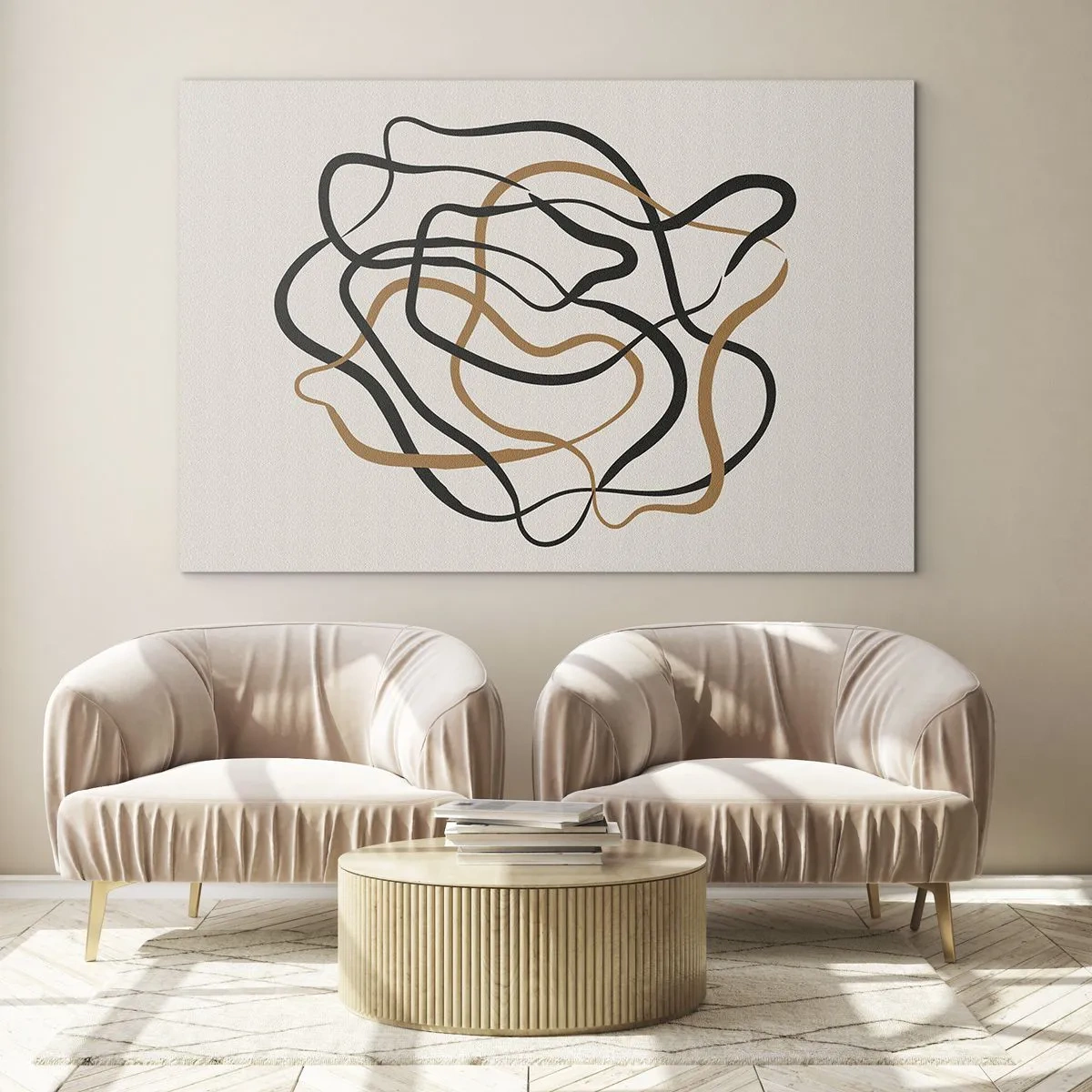 Impression sur verre - Image sur verre - Un enchevêtrement abstrait de lignes noires et brunes. - 70x50cm - Tout s'est mal déroulé - Décoration murale moderne pour le salon et la chambre ARTTOR