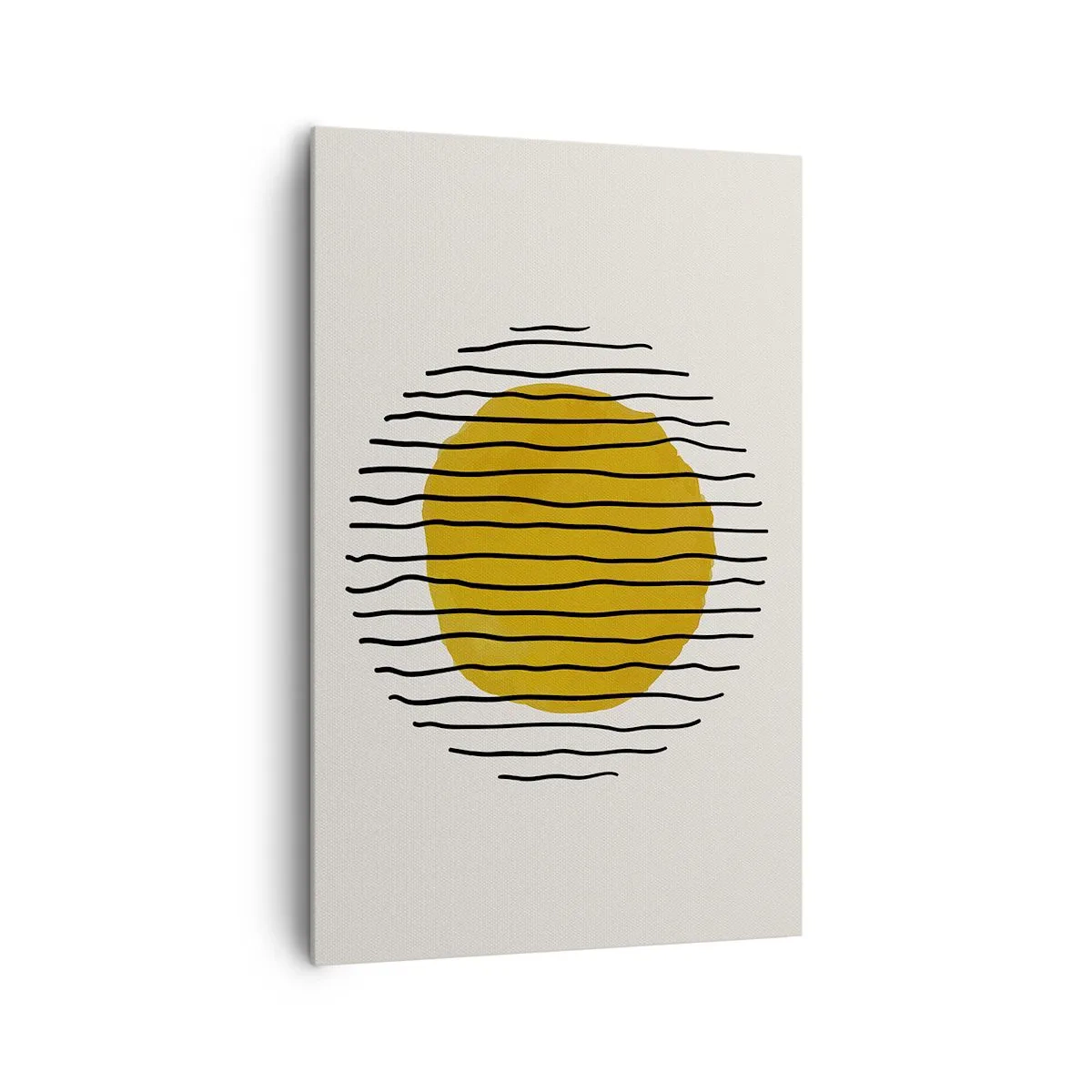 Impression sur toile - Image sur toile - Un motif minimaliste avec un cercle jaune et des lignes noires. - 80x120cm - Abstraction tremblante de chaleur - Décoration murale moderne pour le salon et la chambre ARTTOR
