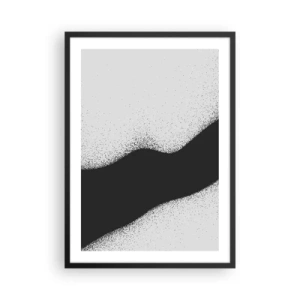 Affiche dans un cadre noir - Poster - Forme de vague minimaliste en noir et gris avec un effet granuleux - 50x70cm - Équilibre fluide - Décoration murale moderne pour le salon et la chambre ARTTOR