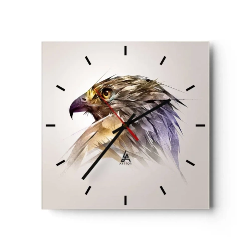 Horloge murale - Pendule murale - Portrait artistique d'un aigle aux tons pastel - 30x30cm - Portrait d'un guerrier - Décoration murale moderne pour le salon et la chambre ARTTOR