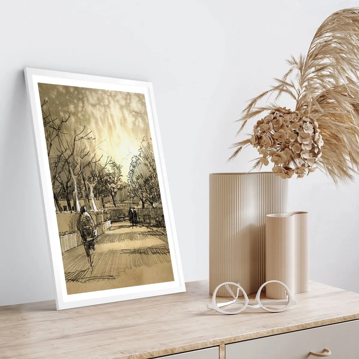 Affiche dans un cadre blanc - Poster - Un moment arrêté avec une plume - 40x50 cm