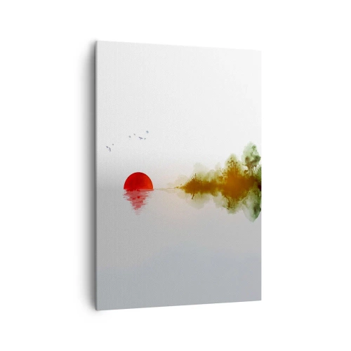 Impression sur toile - Image sur toile - Coucher de soleil abstrait sur un lac avec reflet - 70x100cm - Une promesse de paix - Décoration murale moderne pour le salon et la chambre ARTTOR