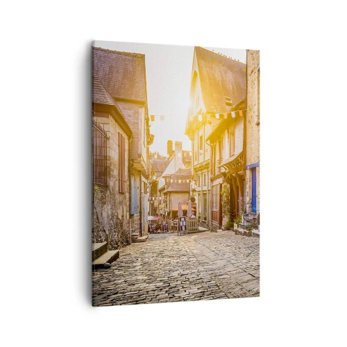 Impression sur toile - Image sur toile - Une charmante rue pavée au soleil - 50x70cm - Aux confins du monde - Décoration murale moderne pour le salon et la chambre ARTTOR