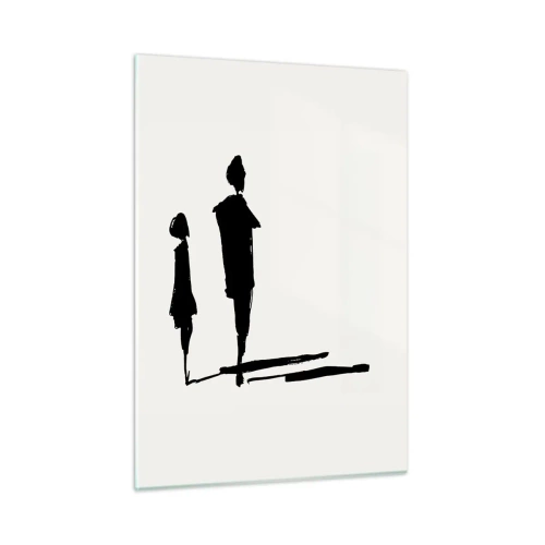 Impression sur verre - Image sur verre - Silhouettes noires de deux personnages avec des ombres sur un fond clair - 50x70cm - Êtes-vous sûr qu'ils sont ensemble ? - Décoration murale moderne pour le salon et la chambre ARTTOR