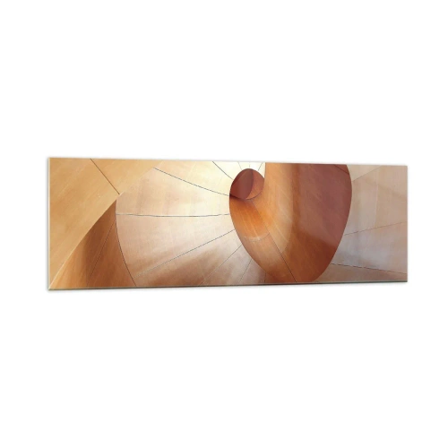 Impression sur verre - Image sur verre - Spirale abstraite dans les tons bois et marron clair - 160x50cm - Serpentin architectural - Décoration murale moderne pour le salon et la chambre ARTTOR