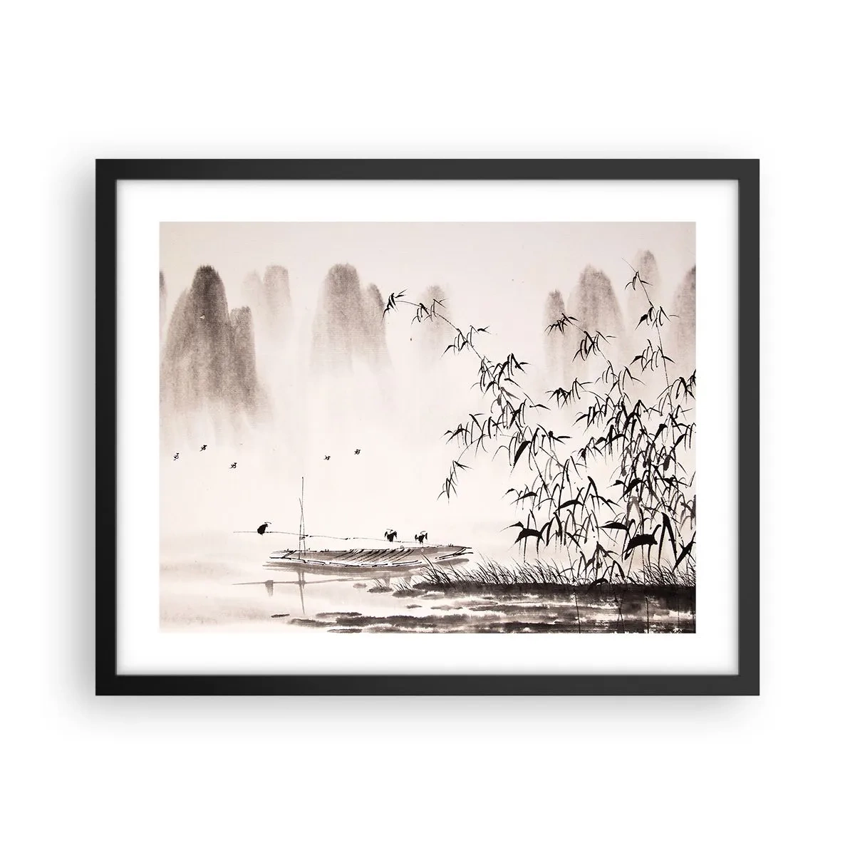 Affiche dans un cadre noir - Poster - Le silence des rizières - 50x40 cm