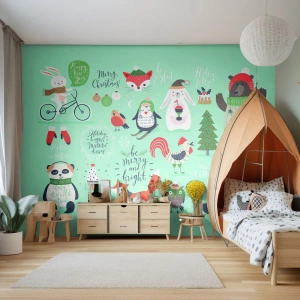 Papier Peint Photo Premium Sand - Que ce soit toujours Noël ! - Pour les enfants, Hiver, Animaux heureux - 250x175 cm