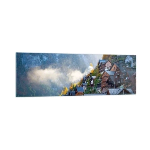 Impression sur verre - Image sur verre - Un village de montagne au bord d'un lac dans un paysage d'automne - 160x50cm - Ambiance alpine - Décoration murale moderne pour le salon et la chambre ARTTOR