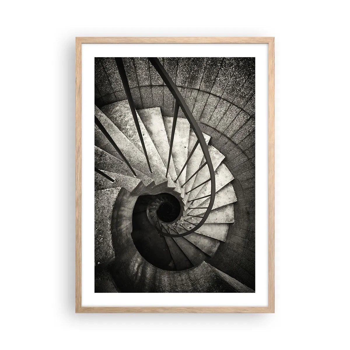 Affiche dans un chêne clair - Poster - En haut des escaliers, en bas des escaliers - 50x70 cm