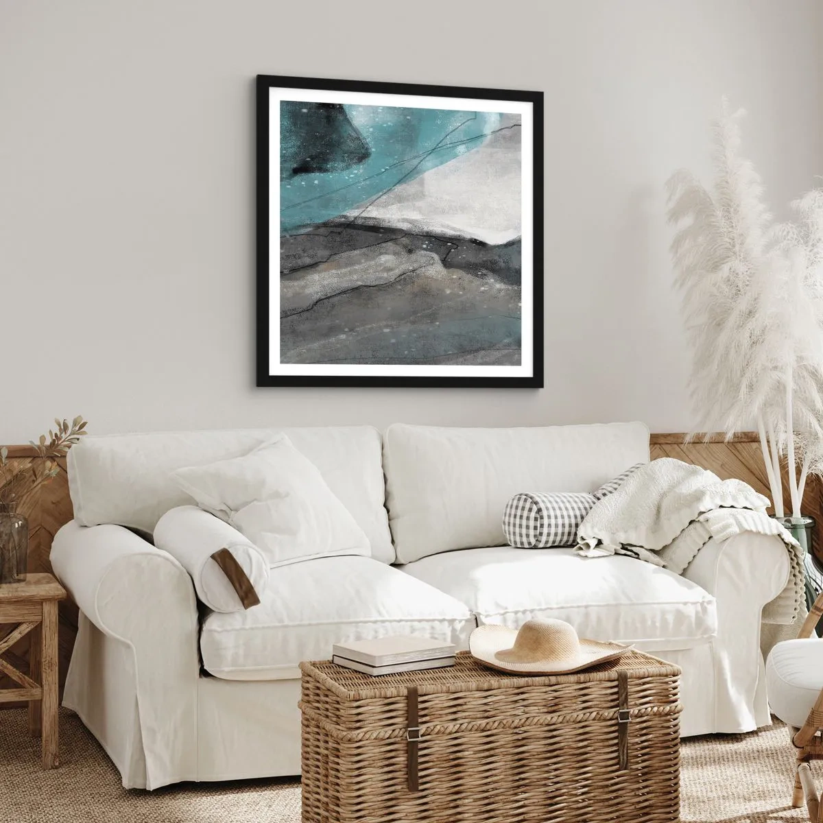 Affiche dans un cadre noir - Poster - Résumé : roches et glace - 60x60 cm
