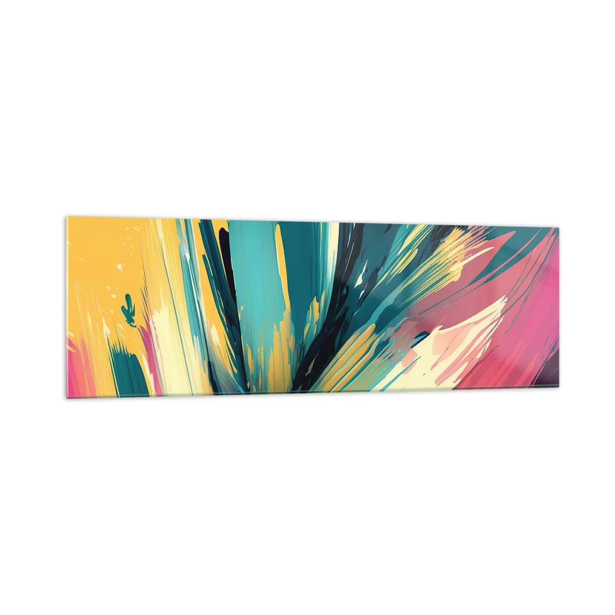 Impression sur verre - Image sur verre - Une composition abstraite aux couleurs intenses et contrastées. - 160x50cm - Composition – une explosion de joie - Décoration murale moderne pour le salon et la chambre ARTTOR