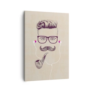 Impression sur toile - Image sur toile - Portrait rétro d'un homme avec une pipe, des écouteurs et des lunettes - 50x70cm - Un vrai homme? - Décoration murale moderne pour le salon et la chambre ARTTOR