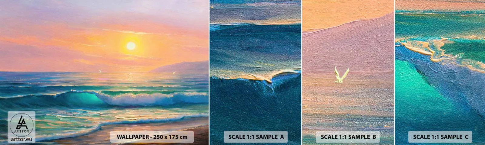 Échantillon De Papier Peint Standard Eco - Le chant turquoise des vagues - Abstraction, Paysage, Mer - 100x30 cm