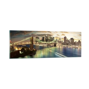 Impression sur verre - Image sur verre - Une soirée lumineuse sur Manhattan - 90x30 cm