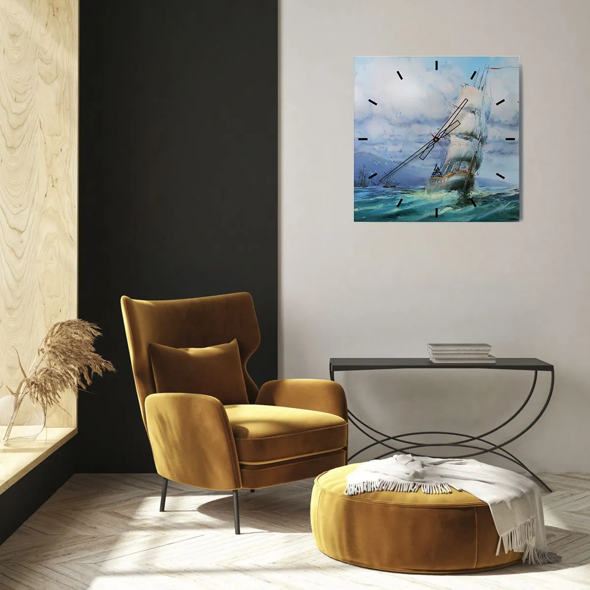 Horloge murale - Pendule murale - Un navire sur une mer agitée - 30x30cm - Vents favorables - Décoration murale moderne pour le salon et la chambre ARTTOR