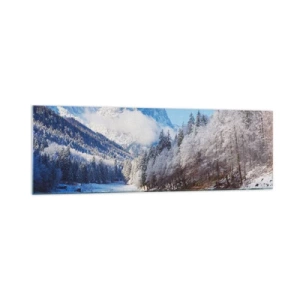 Impression sur verre - Image sur verre - Paysage de montagne hivernal avec des arbres enneigés et un lac - 160x50cm - Protecteur de la neige - Décoration murale moderne pour le salon et la chambre ARTTOR