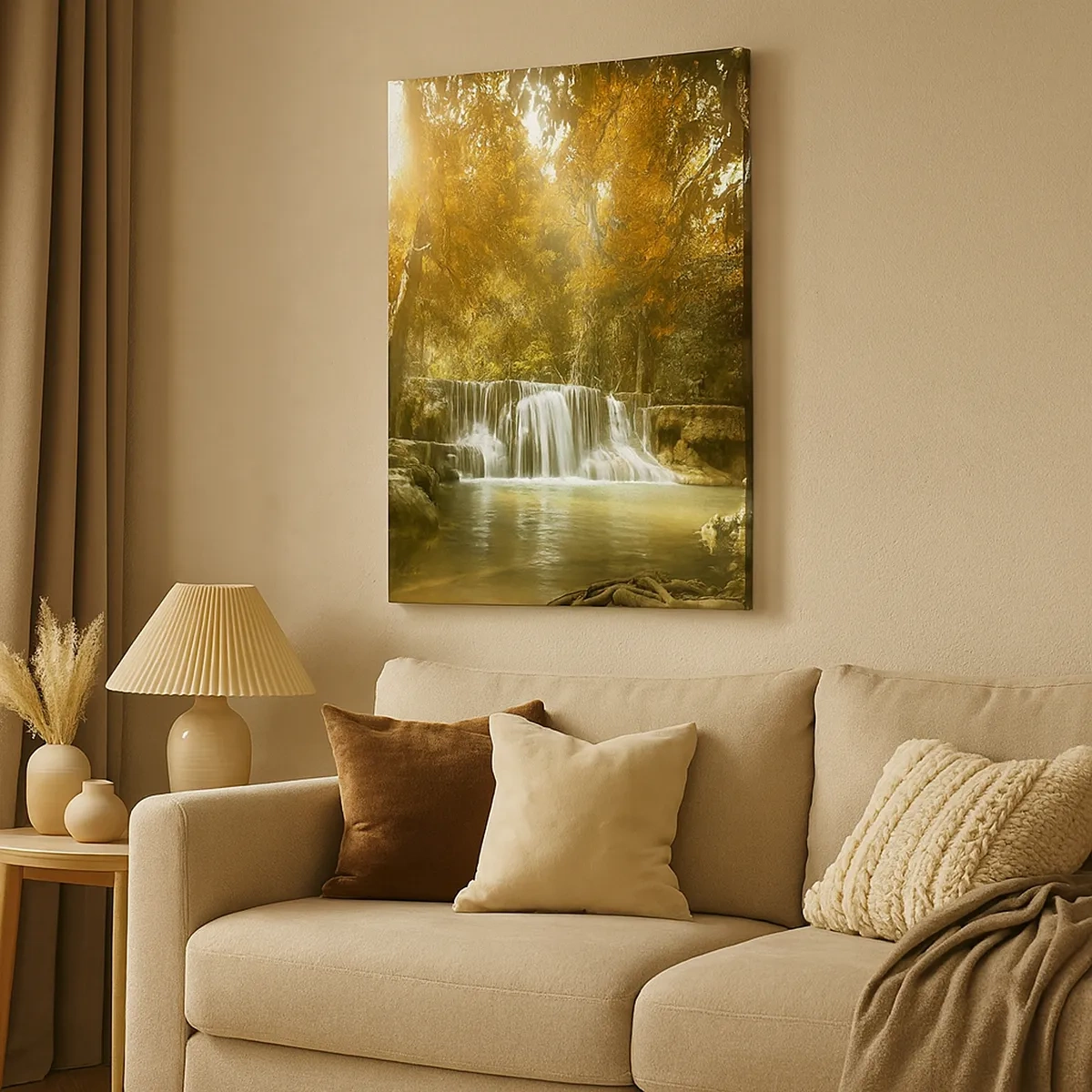 Impression sur toile - Image sur toile - Paysage d'automne avec une cascade - 50x70cm - Cascade du parc - Décoration murale moderne pour le salon et la chambre ARTTOR