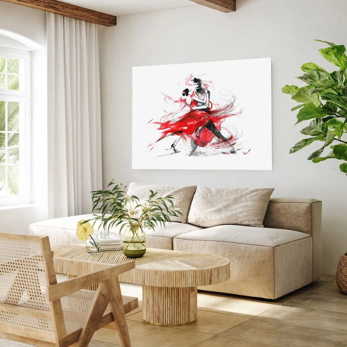 Affiche - Poster - Danseurs dans une danse dynamique aux accents rouges - 100x70cm - Tango - le rythme de la passion - Décoration murale moderne pour le salon et la chambre ARTTOR
