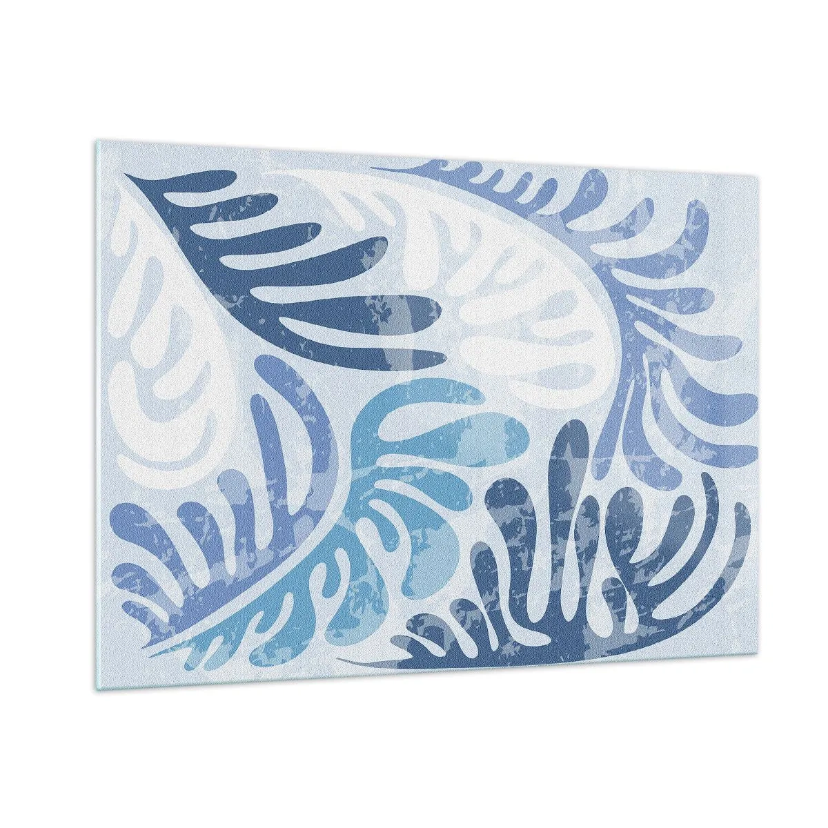 Impression sur verre - Image sur verre - Feuilles de fougère décoratives dans des tons bleus sur fond clair - 100x70cm - Fougères bleues - Décoration murale moderne pour le salon et la chambre ARTTOR