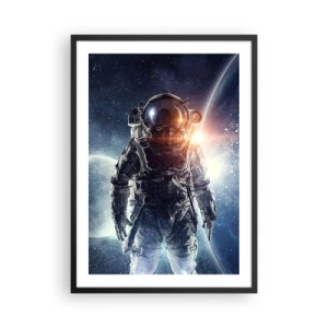 Affiche dans un cadre noir - Poster - Astronaute dans l'espace avec des planètes et des étoiles en arrière-plan - 50x70cm - Aventure spatiale - Décoration murale moderne pour le salon et la chambre ARTTOR